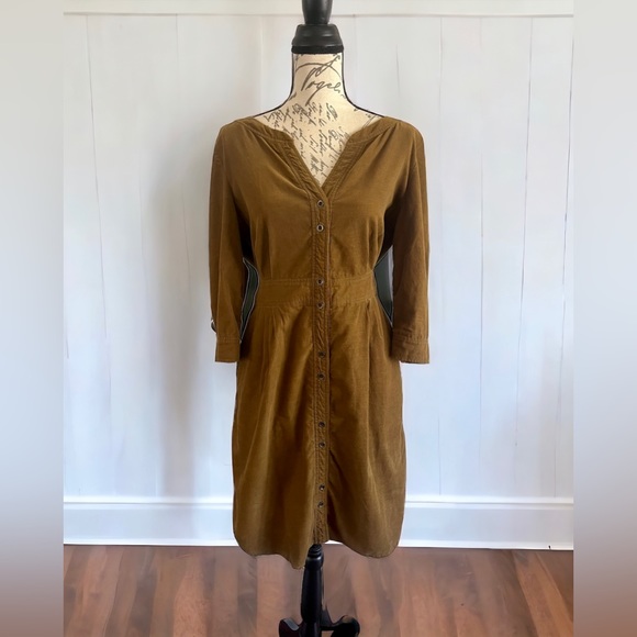 Anthropologie Dresses & Skirts - Maeve Anthropologie  green brown corduroy dress midi size 10 Medium NWOT